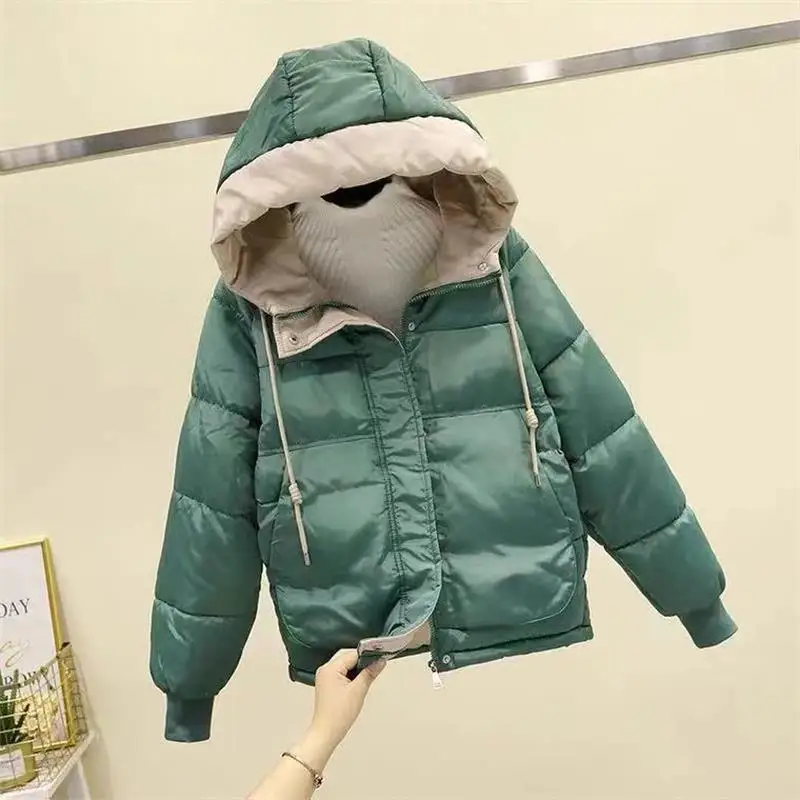 

2021 Winter Women Korean Style Thick Zipper Jacket Hooded Cotton Padded Female Coat High Quality Warm Outwear Womens Fashion