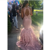 sexy black girls mermaid high neck dusty pink prom dresses 2020 cut out top beaded sequined long formal evening party gowns