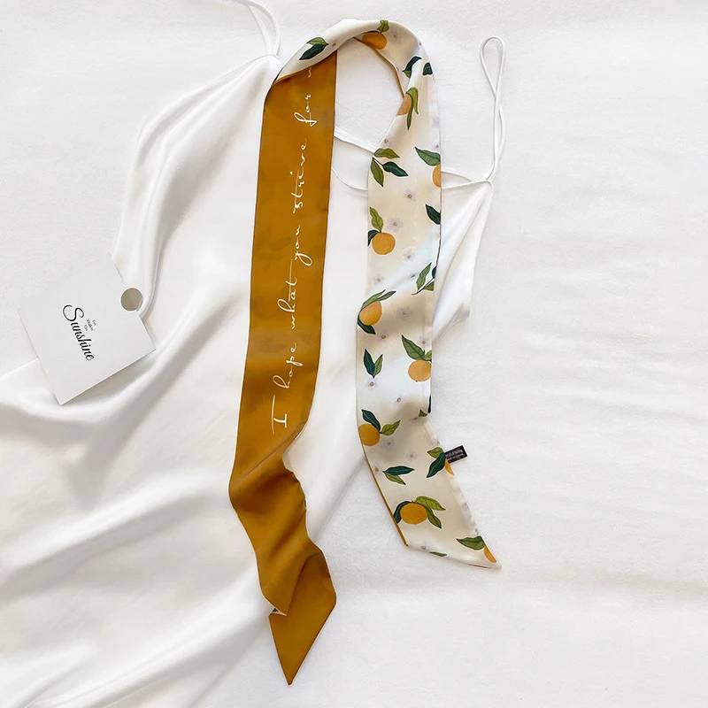 

2021 New Fashion Silk Scarf For Women 8.5cm*117cm Neck Hair Tie Band Bag Warp Soft Neckerchief Hijab Headscarf Foulard WJ10008