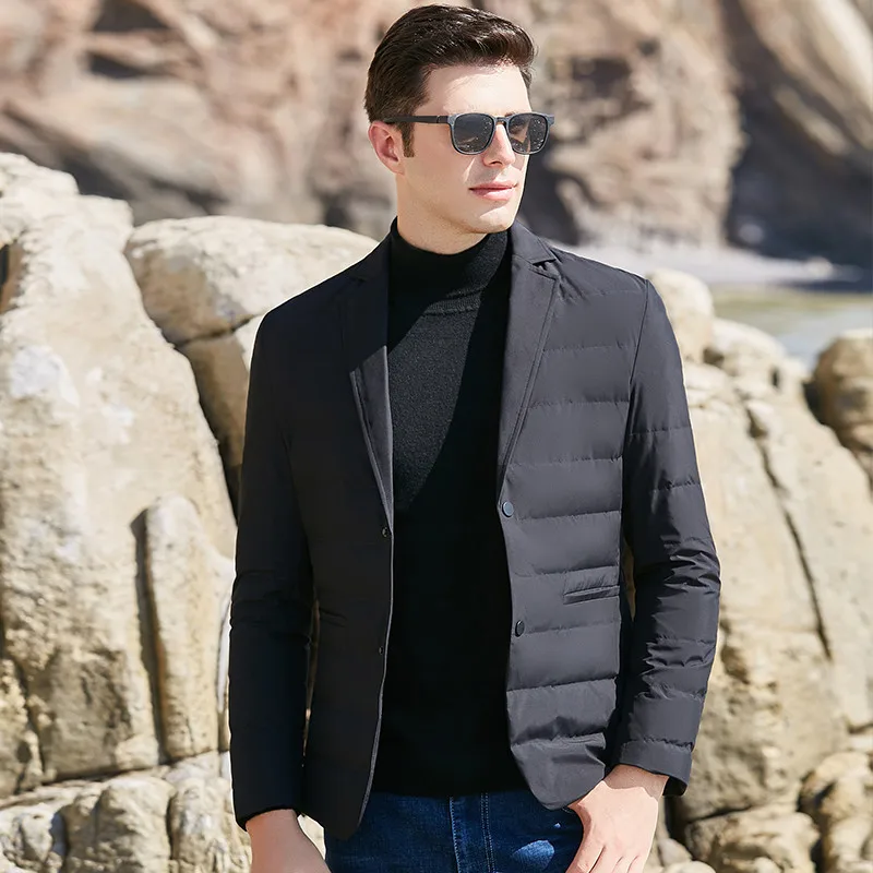UCAK Brand 90% White Duck Down Down Jackets Suit Clothing Men New Classic Streetwear Turn-down Collar Feather Blazers U8029