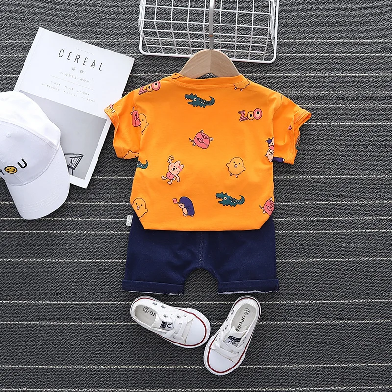 

New Baby Boys Cute Casual Clothes Sets Summer Toddler Girls Cartoon Print T-shirt+Shorts 2PCS Infant Outfits Tracksuit