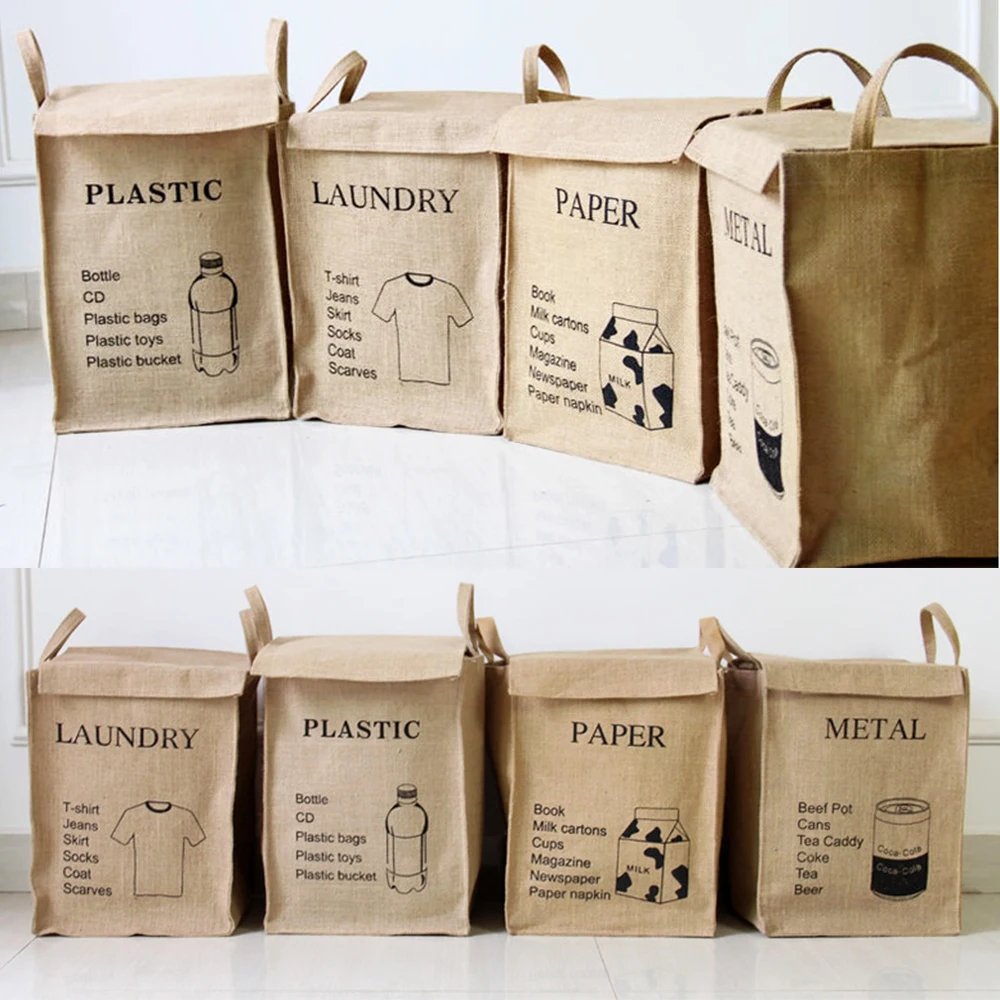 

Natural Jute Dirty Clothes Basket Fabric Dirty Clothes Storage Basket Sundries Classification Organizer Storage Bag with Velcro