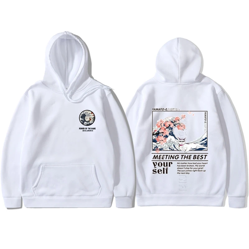 

Screw Thread Cuff Men Hoodie Multiple Styles Japanese Funny Cat Wave Hoodies Streetwear Hip Hop Sweatshirt Men Hoodie