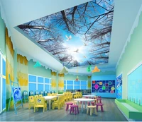 mural paintings living room ceiling wallpaper art blue sky forest white clouds ceiling painting background wall
