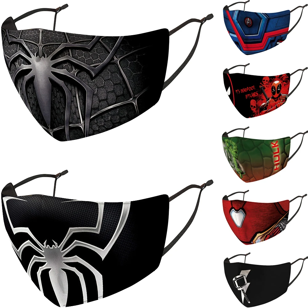 

Marvel Superhero Spiderman Iron Man Hulk Face Mask With Filters Adult Anti Dust Windproof Reusable Mouth Mask Washable