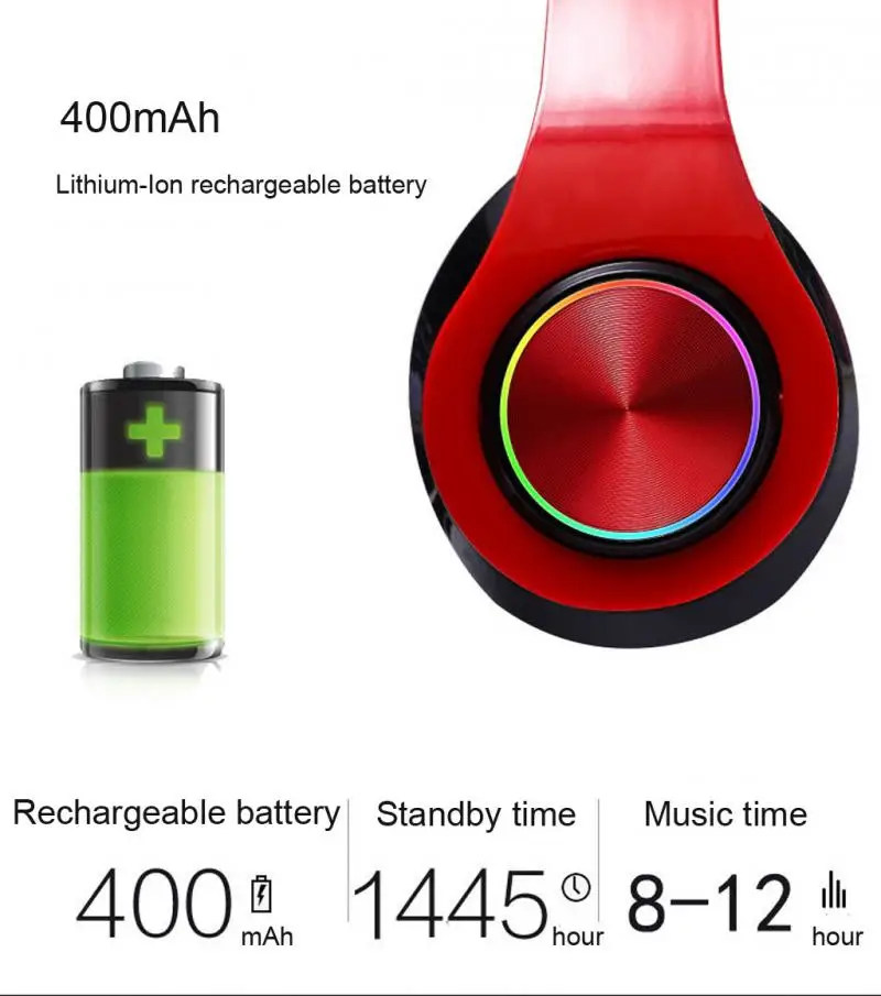 HiFi Headphones Wireless BT LED Light Foldable Support TF Card/FM Radio/Bluetooth-compatible Stereo Headset With Mic | Электроника