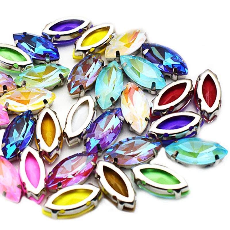 

Sewing On Rhinestone Leaf Shape Glass Crystal Mocha Fluorescence Flatback Gem Silver Hollow Claw For Clothes Nail Accessories