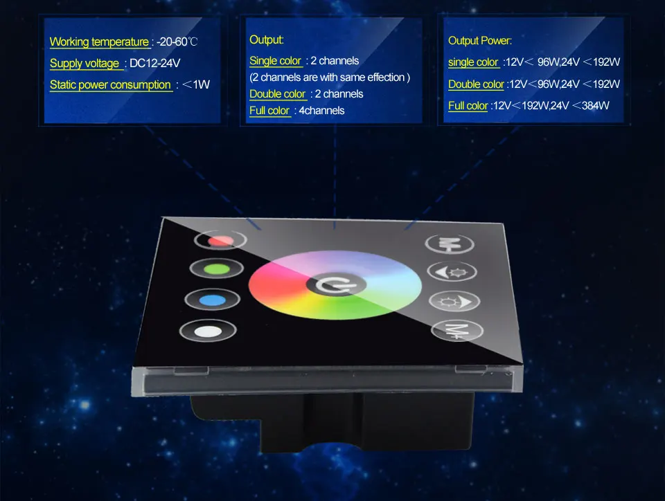 DC12V 4A* 4CH черная панель из закаленного стекла цифровой сенсорный экран диммер домашний настенный светильник переключатель для RGBW Светодиодная лента 4 канала