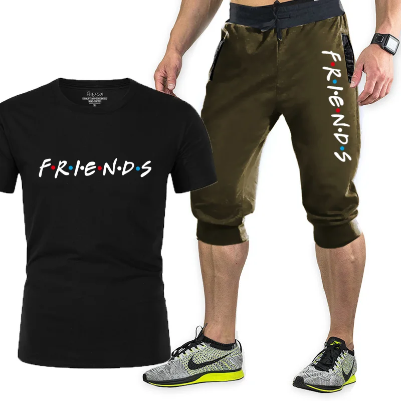 

Fashion trend friends loose summer new Harajuku T-shirt shorts two-piece suit men's casual Japanese printing men's suit