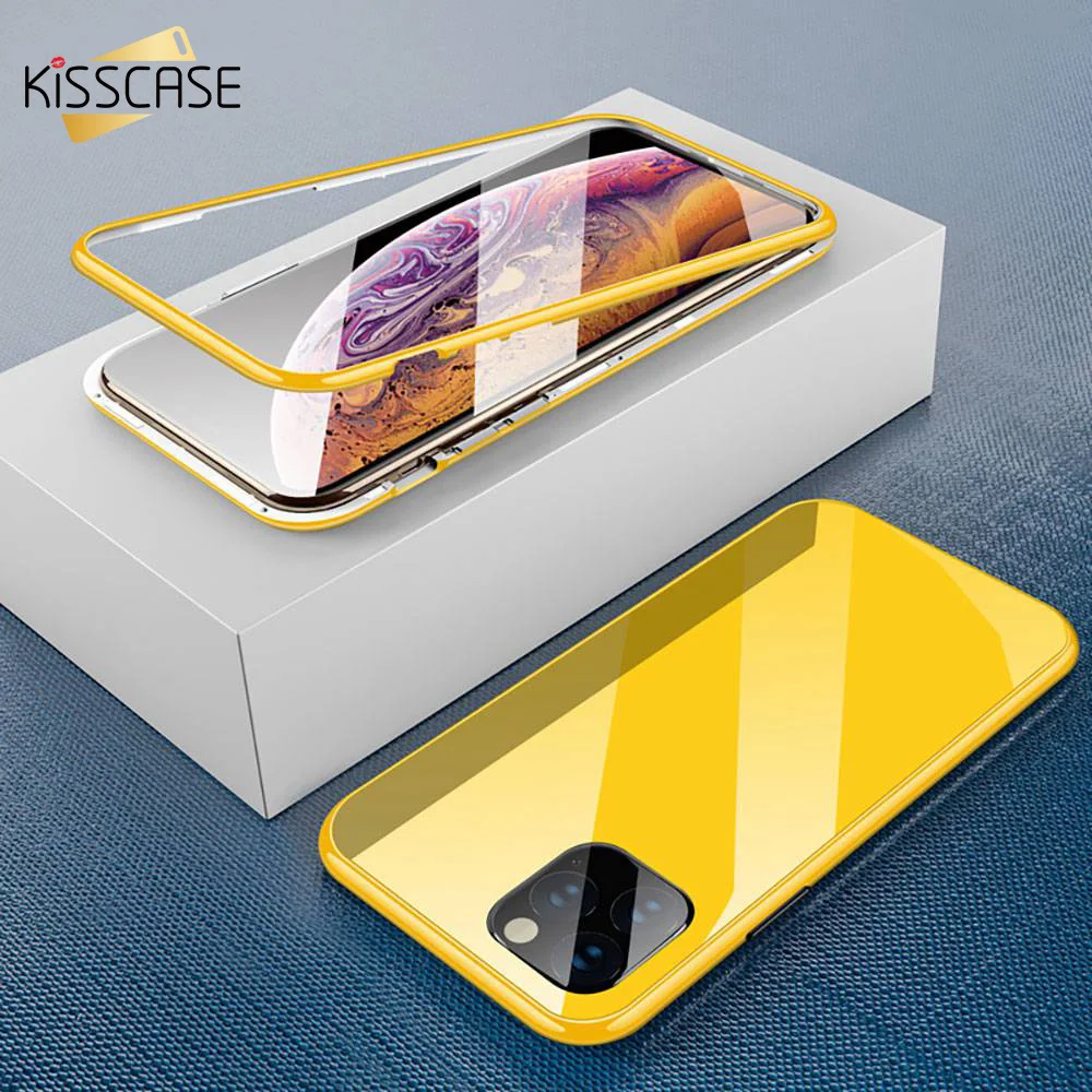 Металлический магнитный чехол KISSCASE для iPhone X 7 8 7plus 8plus 11 Pro Max XR XS MAX HD закаленное