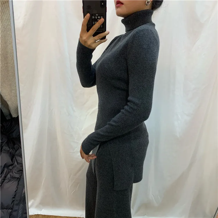 Fashion knit sweater casual suit spring and autumn new women's Korean fashion Slim sweater pants two sets