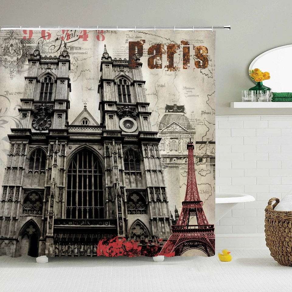 

Waterproof Shower Curtains 3D Paris Tower Polyester Fabric Bathroom Curtains With Hooks 180X200cm Decoration Bath Curtains