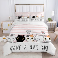children bedding set for kids baby child 140x200 200x200 quiltblanket duvet cover set pillowcase bed linens single pink cat