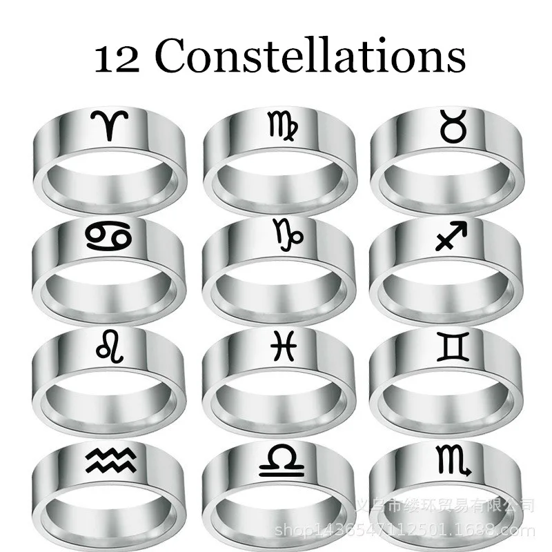 

12 Zodiac Ring Aries Taurus Gemini Cancer Virgo Libra Scorpio Sagittarius Capricorn Wedding Stainless Steel Rings Jewelry