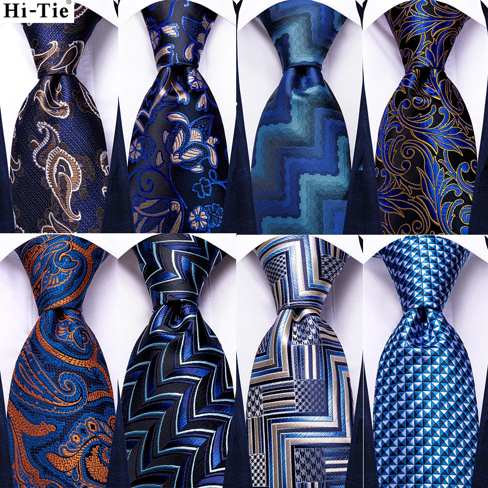 

Hi-Tie Teal Blue Paisley Floral Silk Wedding Tie For Men Fashion Novelty Design Quality Hanky Cufflinks Nicktie Set Dropshipping