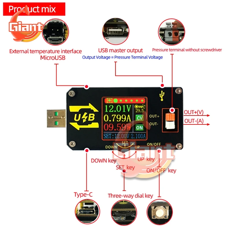 XY-UDP CNC USB Power Supply Buck Boost Constant Voltage Current DC-DC Regulator Module Digital Color Screen | Обустройство дома