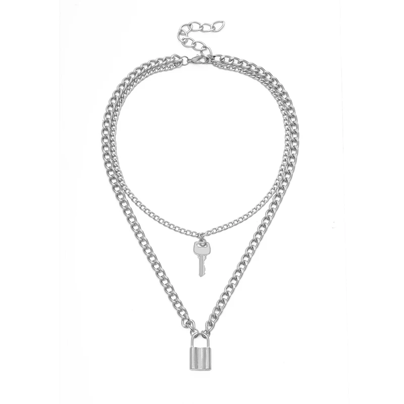 

Metal Geometry Type Key Lock Pendant Necklace Fashion Hip-hop Punk Contracted Personality Sweater Chain Women Jewelry Gift