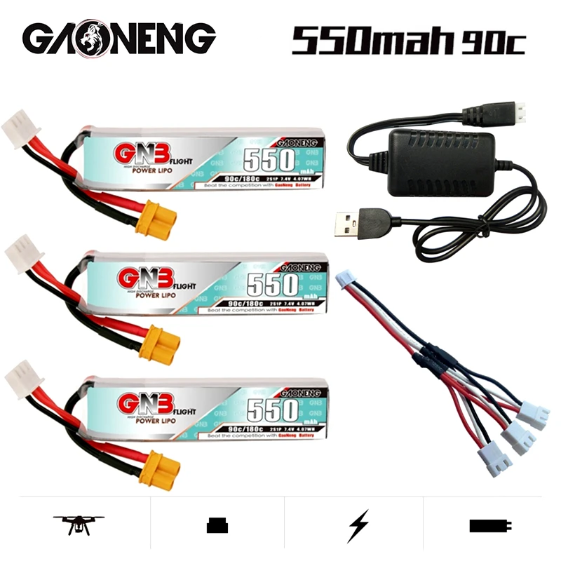 

GNB 2S 7.4V 550mah 90C/180C LiPo Battery Charger Set XT30U-F Plug for TINY8X Blade Inductrix FPV QX2 120S Beta75S BetaFPV Drone