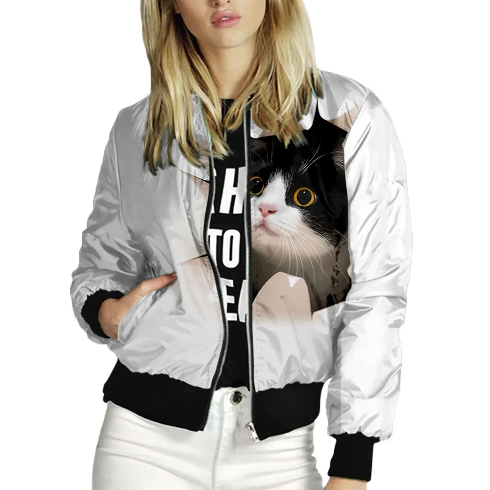 

Women's Cute Cat Print Jackets 2021 Spring Casual Women Basic Jackets Coats Jacket Bomber Female Baseball Slim Jacket Plue Size