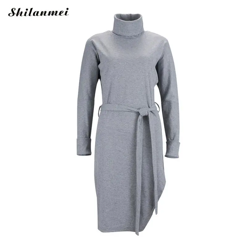 Женские вязаные платья с длинными рукавами и высоким воротником сезон осень зима