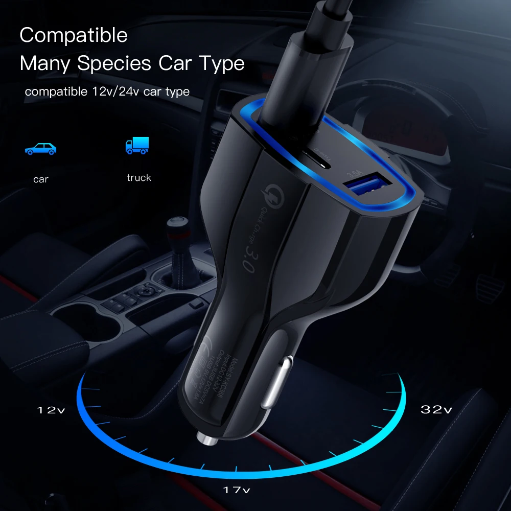 Автомобильное зарядное устройство USB 3 0 для Iphone X Samsung S9 Huawei P30 Xiaomi Mi9 QC3.0 3.5A |