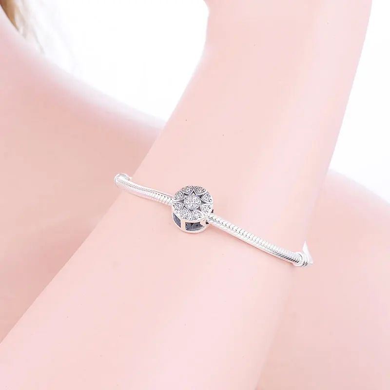 Шарм браслет женский из серебра 925 пробы с круглым сердцем|Бусины| |