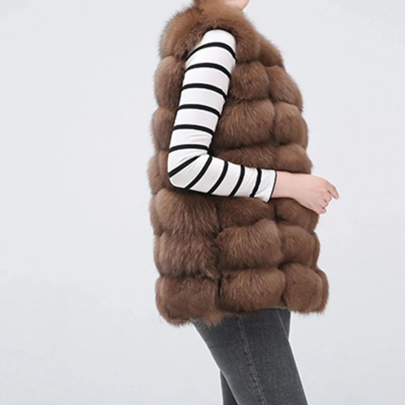 new real fox fur women's vest leather fashion luxury thick warm jacket jacket solid color fur vest women's coat
