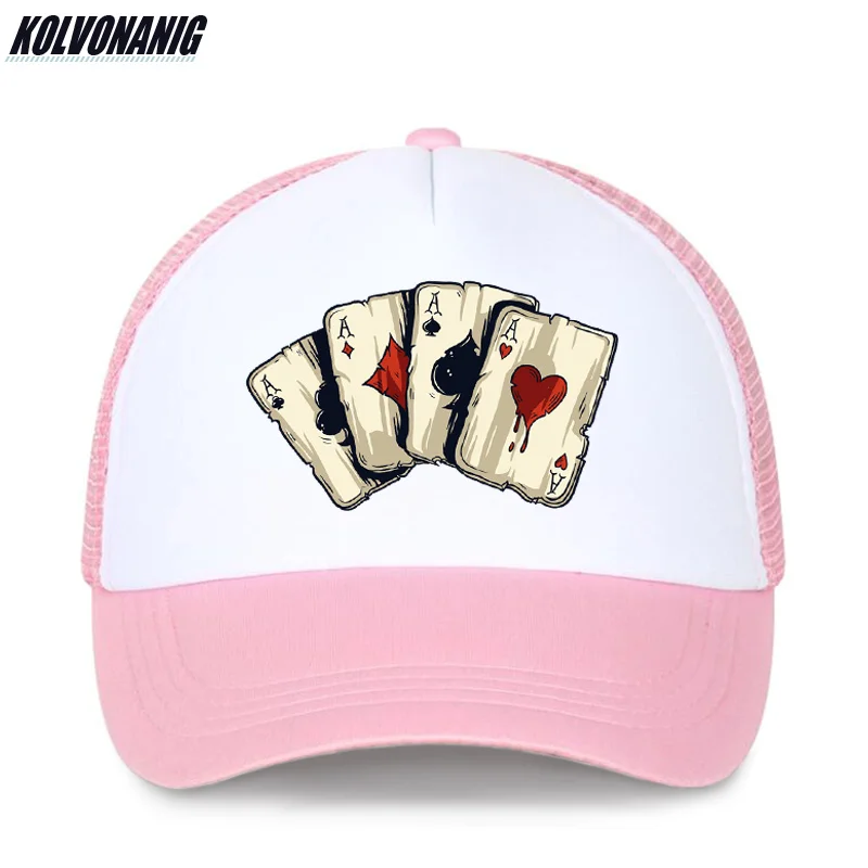 Летняя мода Poker Spades бейсболка с принтом s для мужчин и женщин уличная хип-хоп snapback сетчатые шапки dad hat trucker cap - Цвет: Adult-Pink
