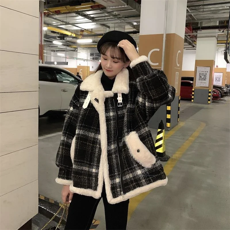 Winter Coat Women Clothing Winter Cotton Padded Jacket Women's Coat Deer Skin Cashmere Lamb Hair Thickened Jacket Medium Length