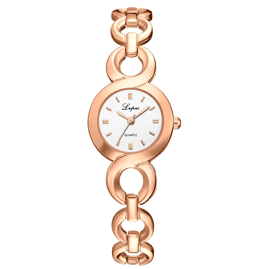 Бизнес Стиль женские часы модные кварцевые наручные розовое золото полый