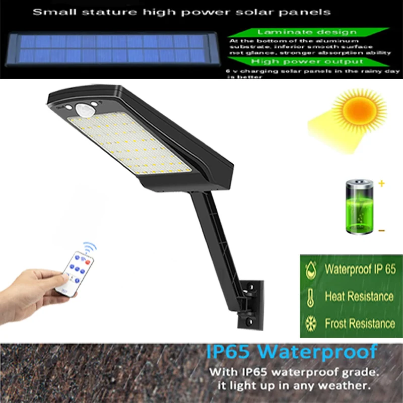 

56 led solar lights for outside 900LM PIR Motion Sensor Ip65 Waterproof Outdoor street wall garden lamp rotable Remote Control