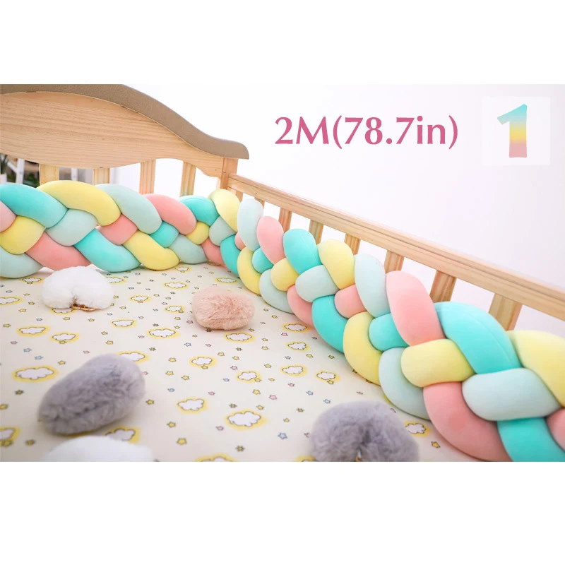 1 2m Baby Shining 4 Strands Newborn Crib Bumper 2M/3M Infant Bed Protector Room Decor 17CM(6.7in) Height Pure Weaving Plush Knot - Цвет: 1 2m