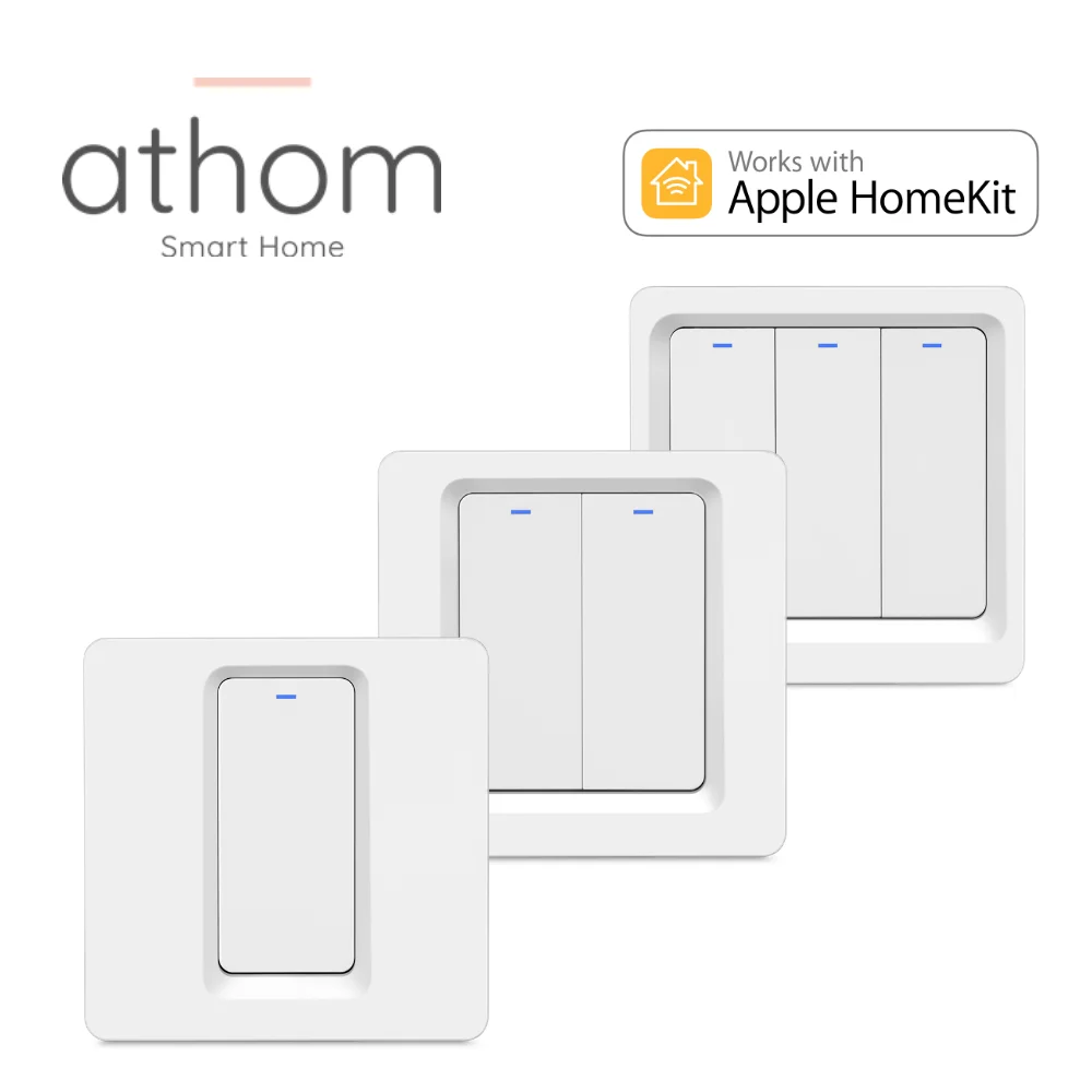 ATHOM Homekit-interruptor inteligente WiFi para la UE, pulsador de 1/2/3 entradas, Control por voz Siri, Neutral, necesario