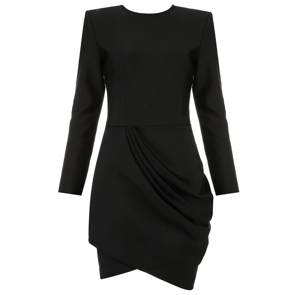

2020 новые женские черные Круглая горловина Длинные рукава однотонные Vestidos знаменитостей вечерние Бандажное платье оптовая продажа