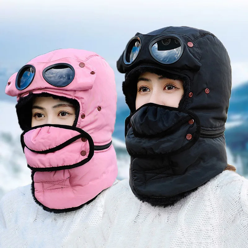 Новинка 2019 зимние шапки-бомберы унисекс лыжная маска очки шарф ветрозащитные