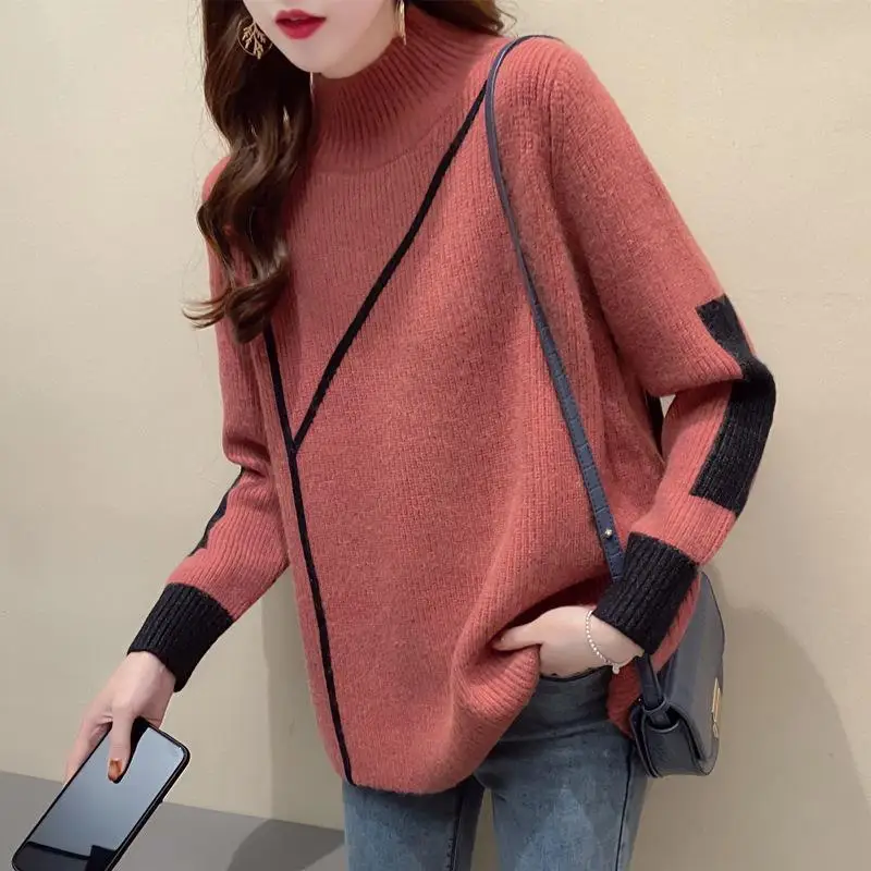 

Women Fashion Solid Knit Sweater Top Long Sleeves Mock Neck Vintage Female Turtleneck Knitted Sweaters Pullover Chic Tops J61