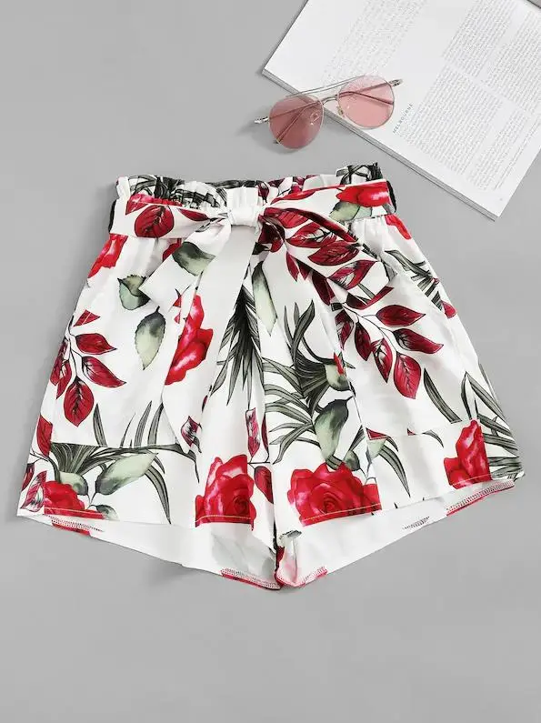 Летние женские удобные шорты с высоким принтом 2019 в стиле бохо высокой талией