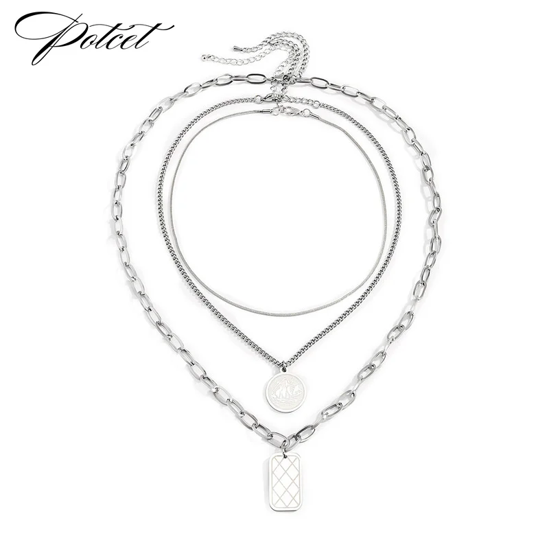 

POTCET Unisex Stainless Steel Queen Head Round Brand Titanium Steel Necklace Snake Bone Chain Fashion Hip Hop Party Jewelry