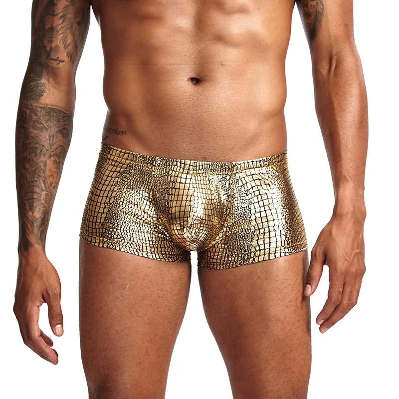 

2021 Sexy Boxer Mens Snake Skin Leather Underwear Men Shorts Men U Convex Low Waist Male Underpants Ropa Interior Hombre