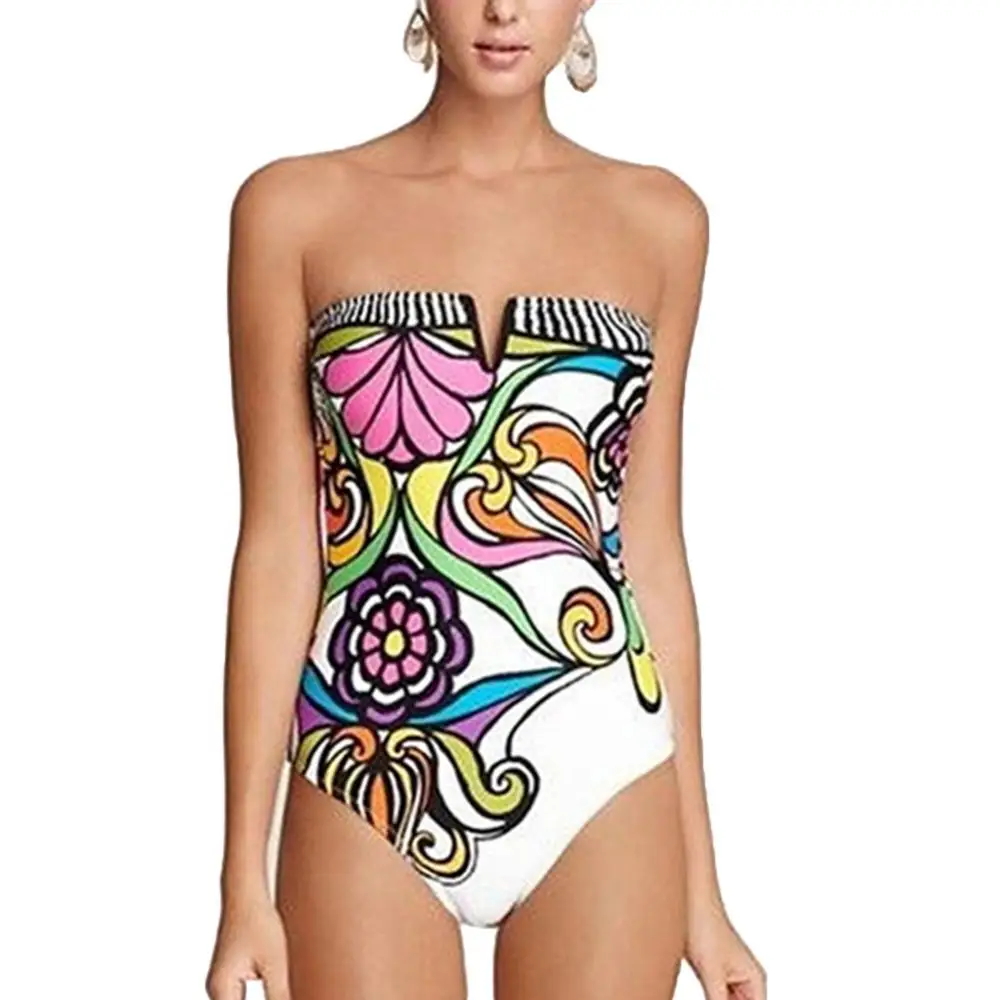 

Hot Sales!! Sexy Bohemian One-piece Swimming Suit Floral Print Wireless Bikini Swimwear