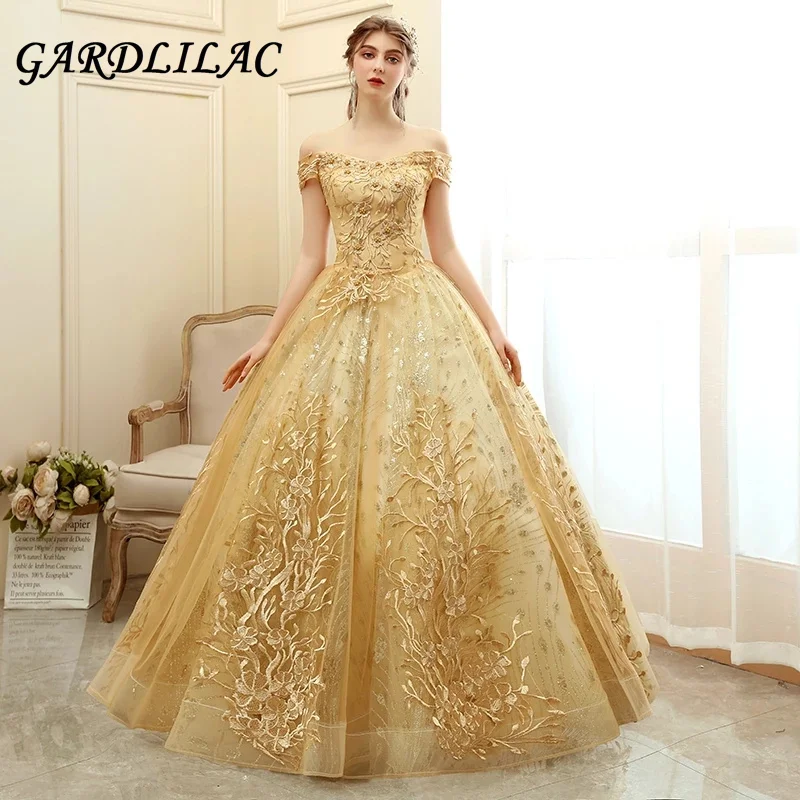 

Gardlilac Off The Shoulder Quinceanera Dresses Lace Applique Formal Ball Gown 2021 Beaded Crystal Sweet 16 Dresses For Woman2021