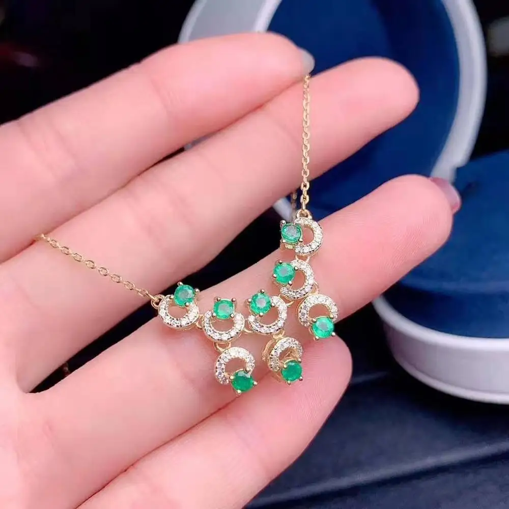 Женское ожерелье из серебра 925 пробы с натуральным изумрудом|Ожерелья| |