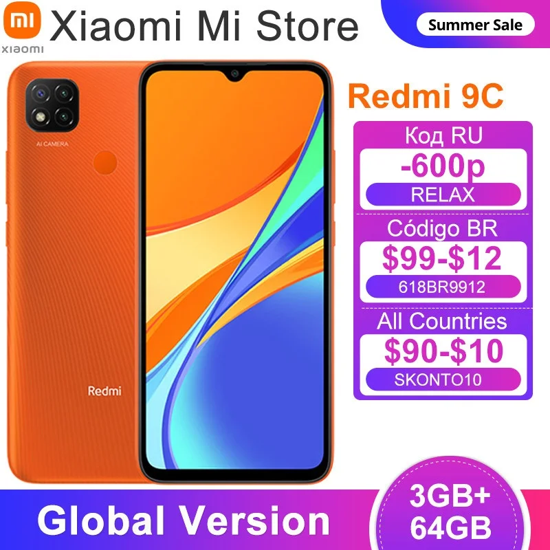Глобальная версия Xiaomi Redmi 9C мобильный телефон 9 C 64 Гб встроенной памяти пикселей 3