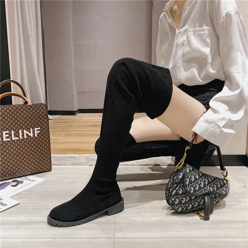 Новинка 2020 зимние женские сапоги модные выше колена на толстом каблуке молнии