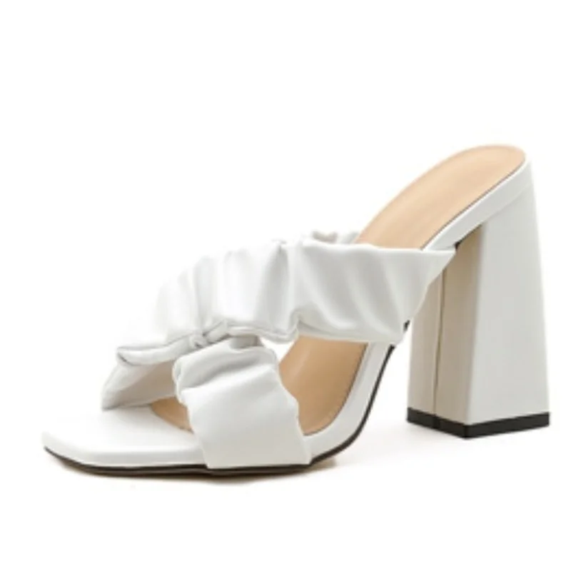 

HOKSVZY Summer Square Toe Sandals Fashion Cross-heeled High Heels Large Size Solid Color Open Toe Female Slippers CWY