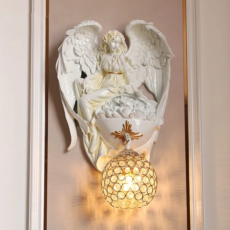 

European retro Angel wall lamp living room corridor bedroom bedside lamp individual creativity led gold wall lamp