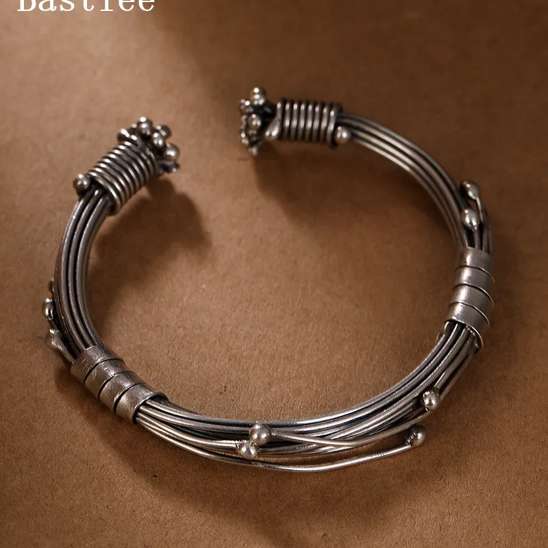 

Bastiee ethnic 999 silver bangle for women vintage weave cuff bracelet hmong handmade luxury jewelry