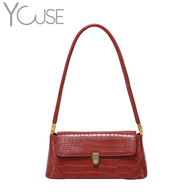 

Vintage Stone Pattern Shoulder Baguette Bag Alligator Crossbody Bags Women Handbags Designer Luxury Pu Leather Messenger