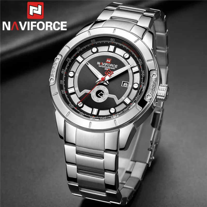 NAVIFORCE модные новые мужские часы спортивные водонепроницаемые Топ брендовые роскошные мужские наручные часы Военная нержавеющая сталь кварцевые мужские часы 9166
