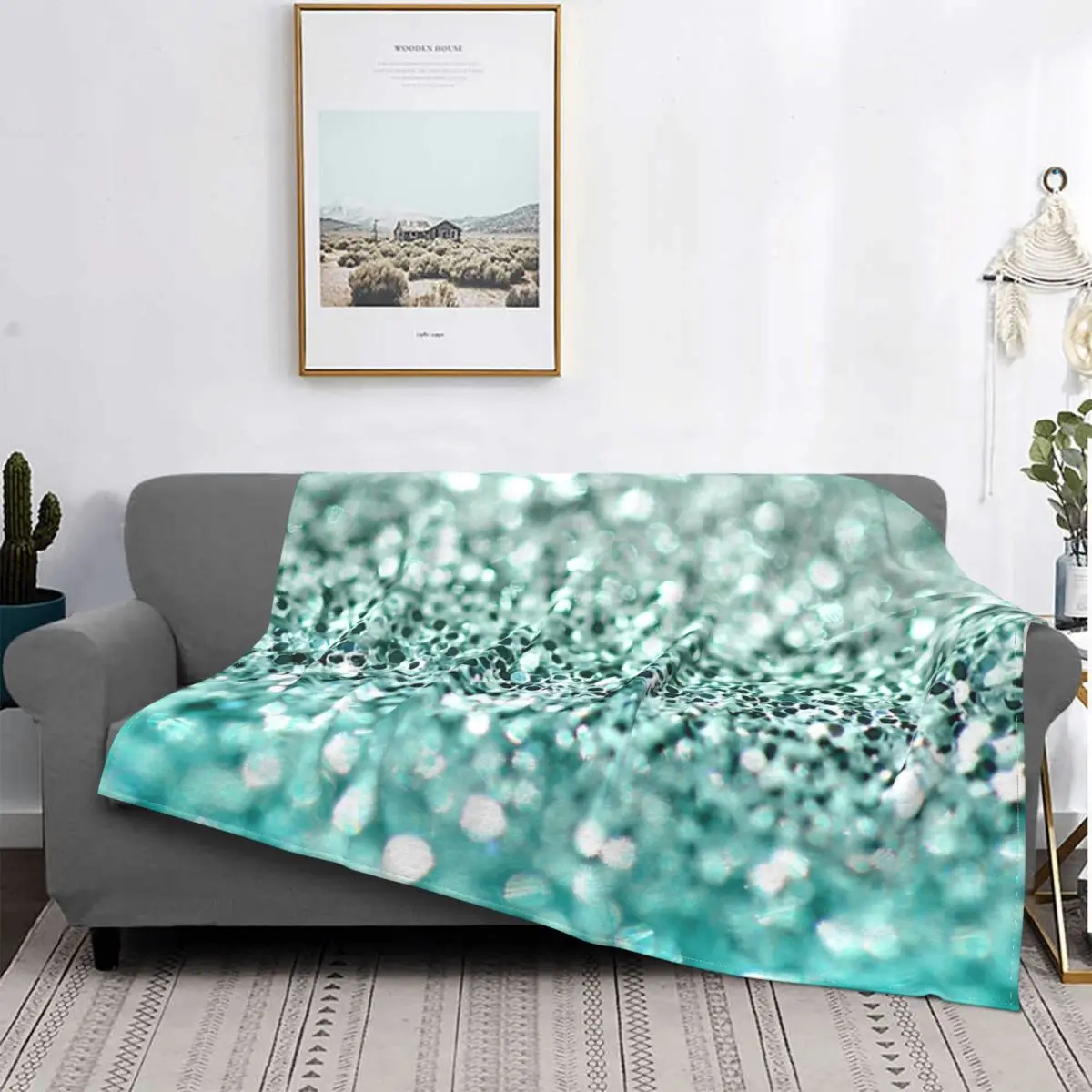 Aqua Glitter-Manta de muselina para Baby, colcha a cuadros para cama, sofa, toalla de playa